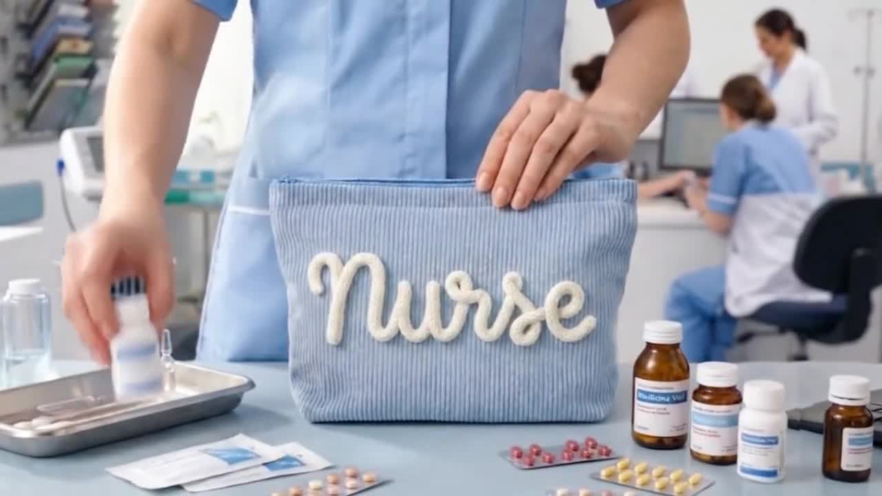 Presente personalizado para enfermeira, nécessaire com nome, estojo de maquiagem para faculdade de medicina, estojo para lápis de enfermeira, presente de formatura de enfermagem video poster